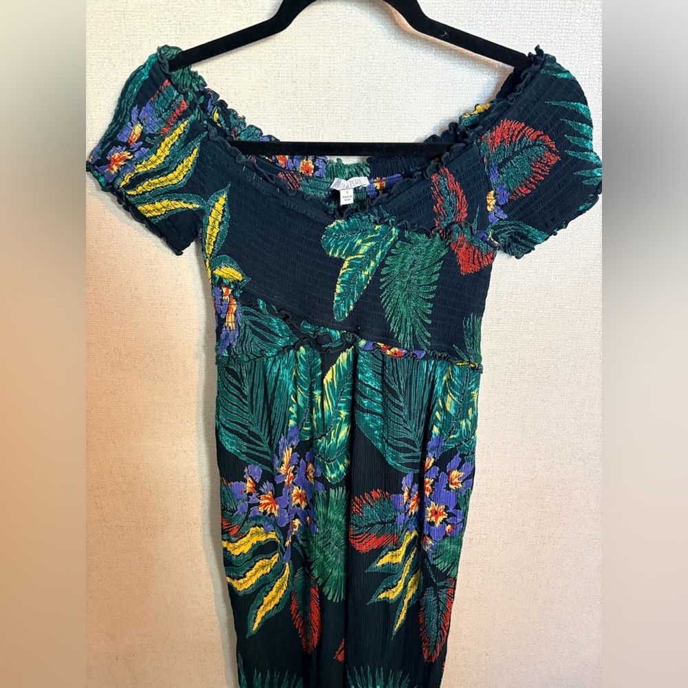 Patrons of Peace Off The Shoulder Jumpsuit Size Small Tropical Print Beach Boho - Picture 4 of 13